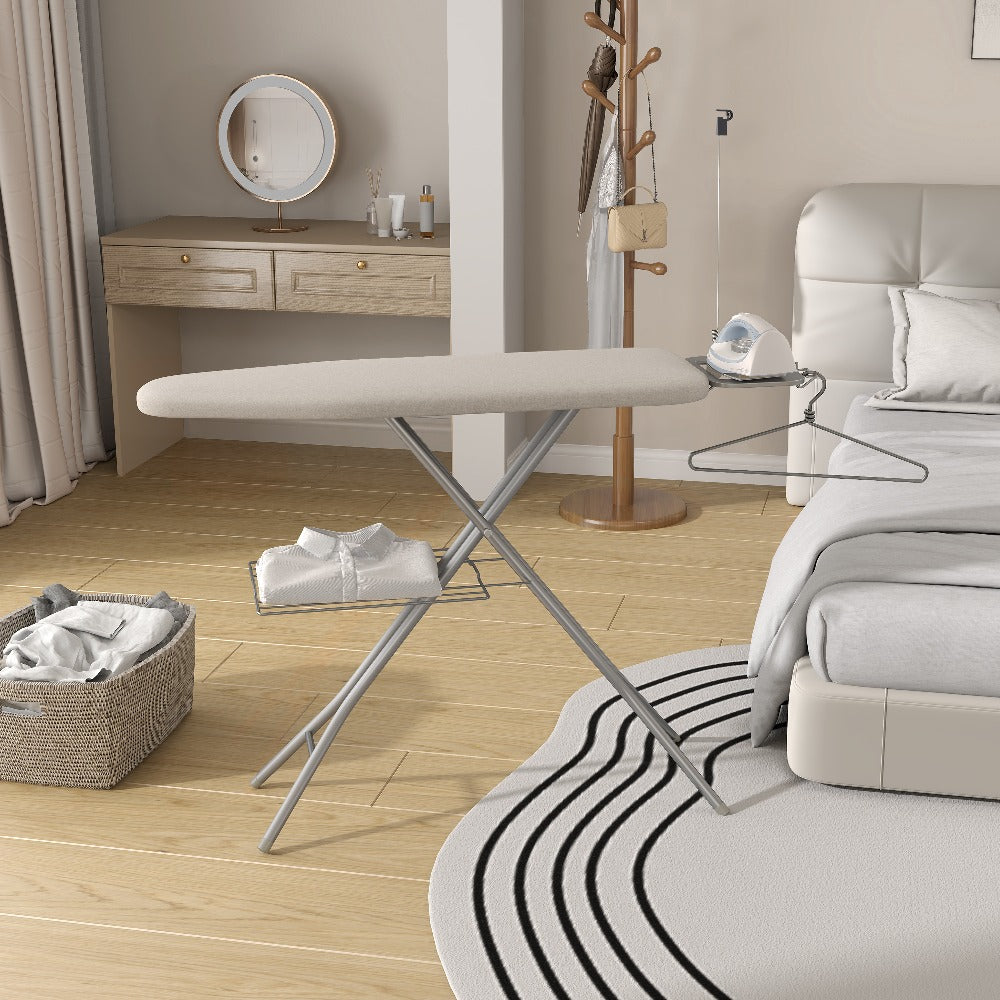 Ironing Board Full Size Foldable Height Adjustable with Clothes Rack Cord Holder 4-Layer Pad Heavy Duty Steel Legs for Laundry Room Living Room Dorm