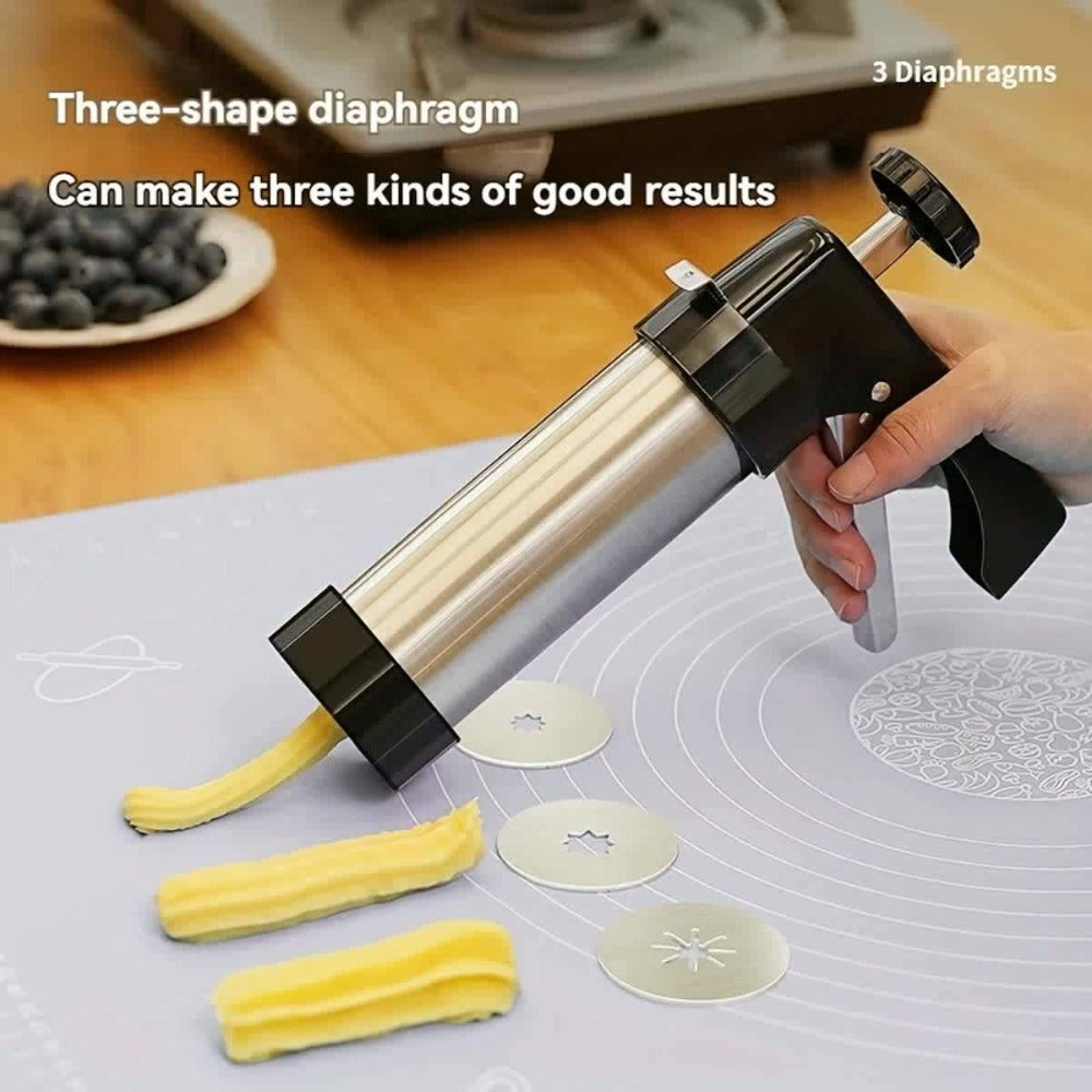 Cookie Press Biscuit Machine 8pcs, Heavy Duty Manual Spanish Cookie Maker with 8 Discs, No Electricity Required, Three-Stable System, Easy to Clean, for Home and Commercial Kitchen Pastry Baking