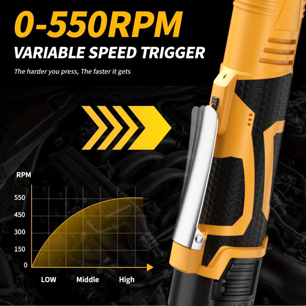 Cordless Electric Ratchet Wrench Set 3/8 inch Variable Speed Trigger Ergonomic Grip 9 Sockets Lithium-Ion Battery Powered for Car Repair Automotive Maintenance Home DIY Yellow 1 or 2 Battery Pack