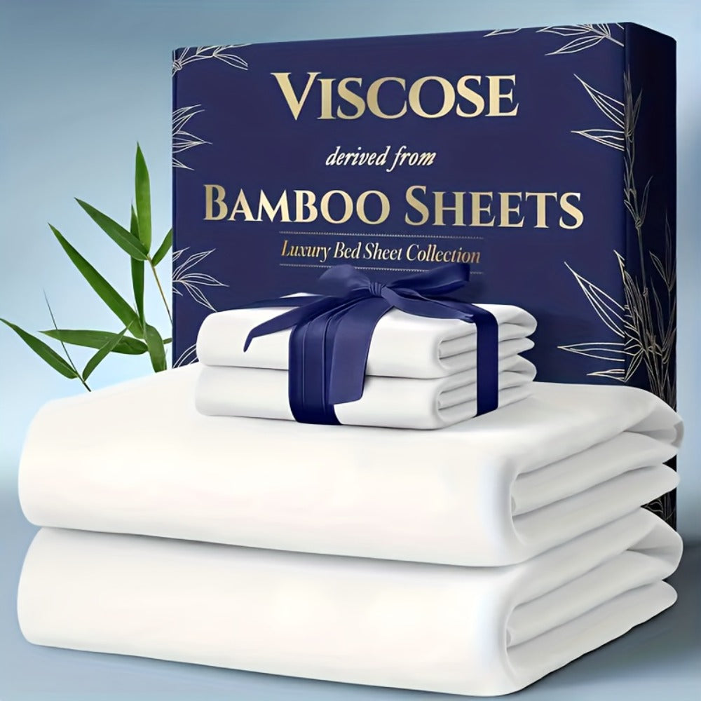 Bamboo Cooling Bed Sheets 6-Piece Set Deep Pocket Fits Twin Full Queen King Ultra-Soft Breathable Bedding for Hot Sleepers Machine Washable Double-Stitched