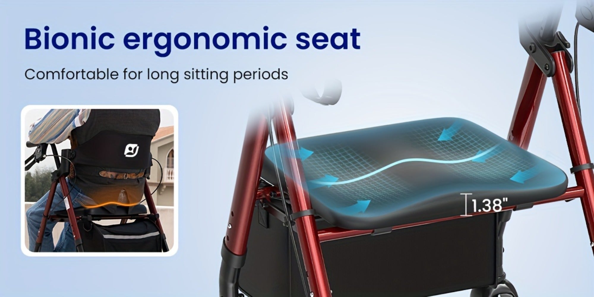 Rollator Walker for Seniors Foldable with 8-Inch Big Wheels, Durable Aluminum All-Terrain Rolling Walker with Ergonomic Backrest & Dual Adjustable Height, Upright Walker Option Available for Elderly