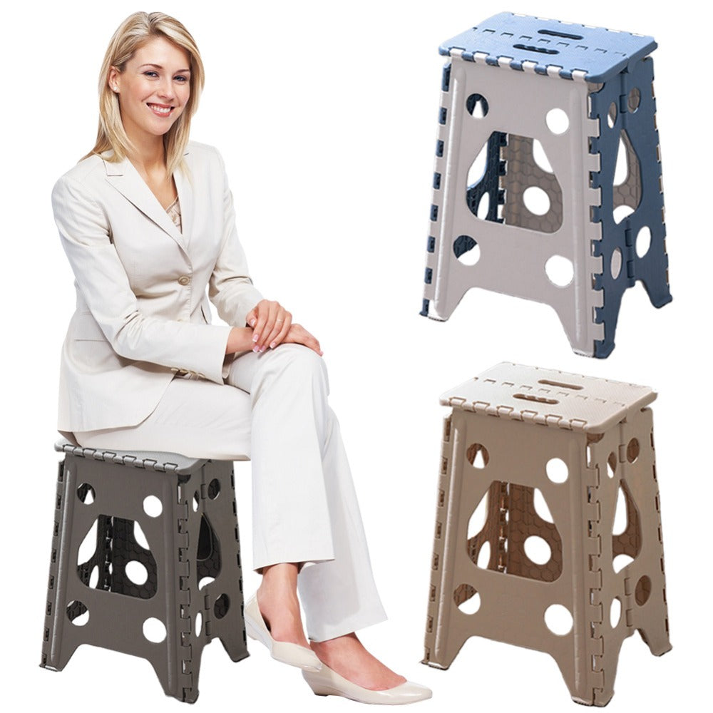 Folding Step Stool 19 Inch Heavy Duty 400 LBS Non-Slip with Handle Portable Foldable Step Ladder for Kitchen Camping Bathroom Bedroom Adults Seniors White Blue Grey
