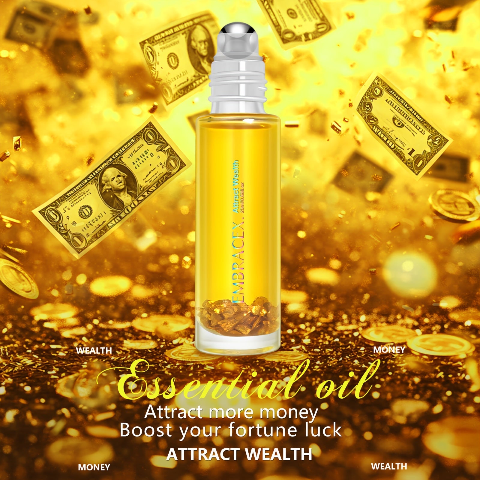 Roll On Essential Oil Attract Wealth & Money Luck 0.68oz Alcohol-Free Aromatherapy Roller Blend ¨C Use with Diffuser Scented Candles or Directly on Skin ¨C Manifestation Oil Perfect Holiday Gift