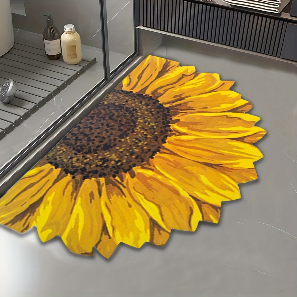 Sunflower Floral Bathroom Mat Non-Slip Super Absorbent Quick Dry Bath Rug Soft Diatom Mud Shower Mat Easy Clean Rubber Backed Floor Mat for Tub Shower Home Decor