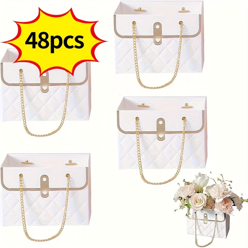 Paper Flower Bouquet Gift Bags with Metal Chain Handle Bulk ¨C 12/24/36/48 Pcs Tote Bags for Wedding Party Birthday Florist Graduation Holiday Colorful Gift Wrapping