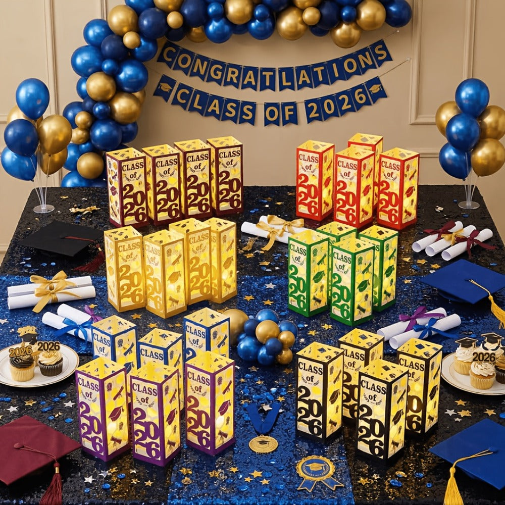 Graduation Centerpieces Decorations 6pcs Class of 2026 | Paper Lantern Boxes No Electricity Needed Congrats Grad Party Supplies for College High School Celebration Table Decor 6 Colors
