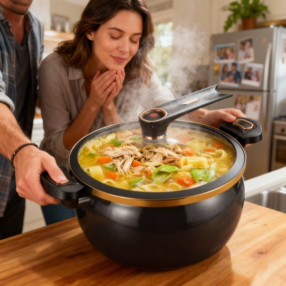 Nonstick Soup Pot Large Capacity 1.85 Gallon Twist Lock Handle Cooking Pot for Gas Stove Induction Cooker Open Flame Multifunctional Stew Pot for Home Restaurant Orange