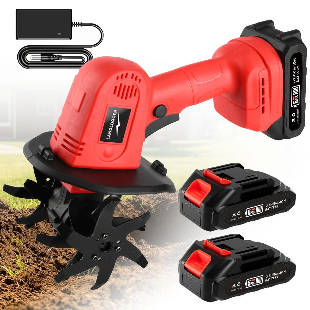 Cordless Electric Cultivator 20V Lightweight Handheld Rotary Tiller ¨C 9-Inch Width 6.6-Inch Depth, 1 or 2 Batteries & Charger, Garden Soil Tiller for Courtyard Farmland Vegetable Garden Raised Bed