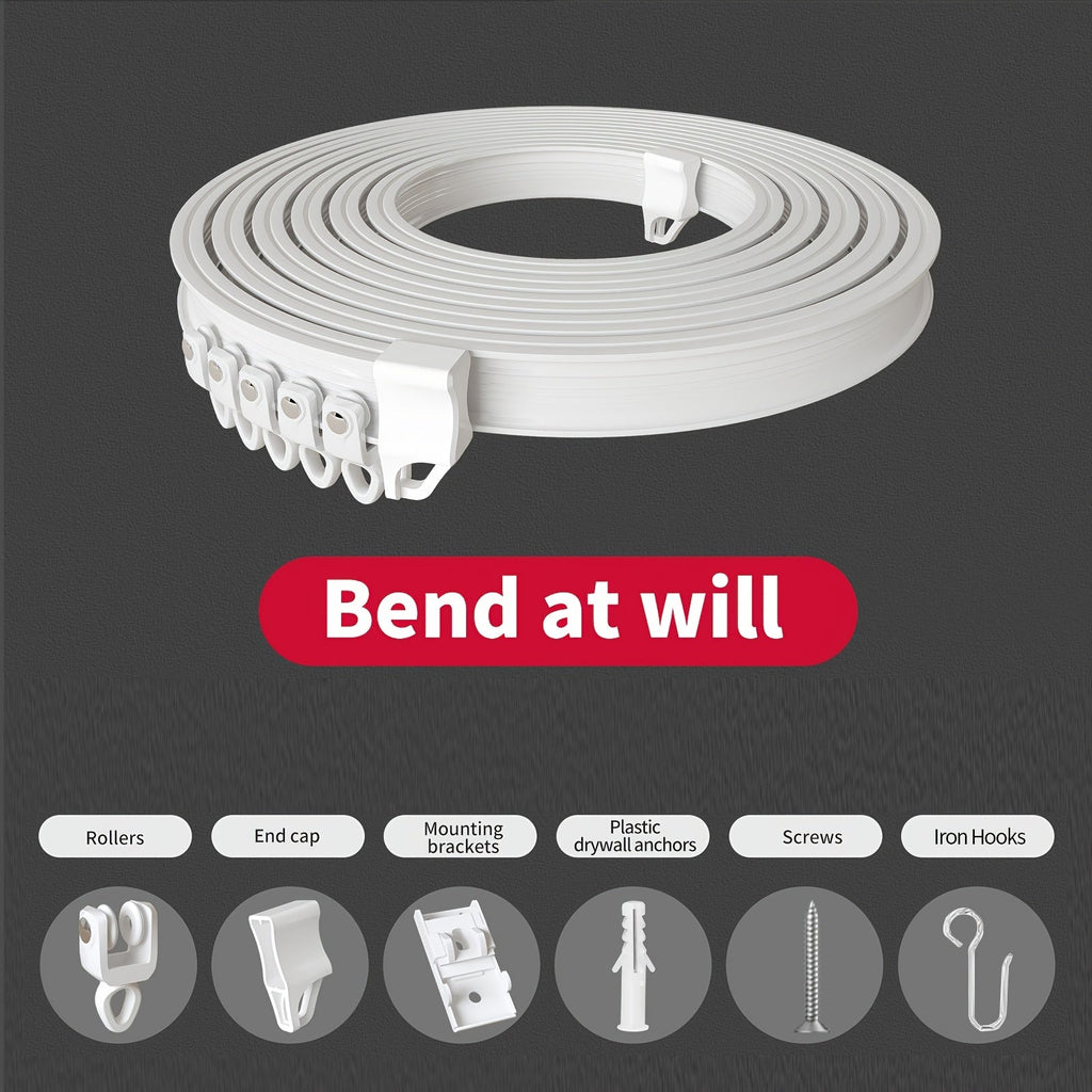 Flexible Curtain Rail Track ¨C Bendable PVC Ceiling Mount Curtain Rod for Bay Window, Bathroom & Home Decor, Trim-to-Fit Monorail Curtain Track System