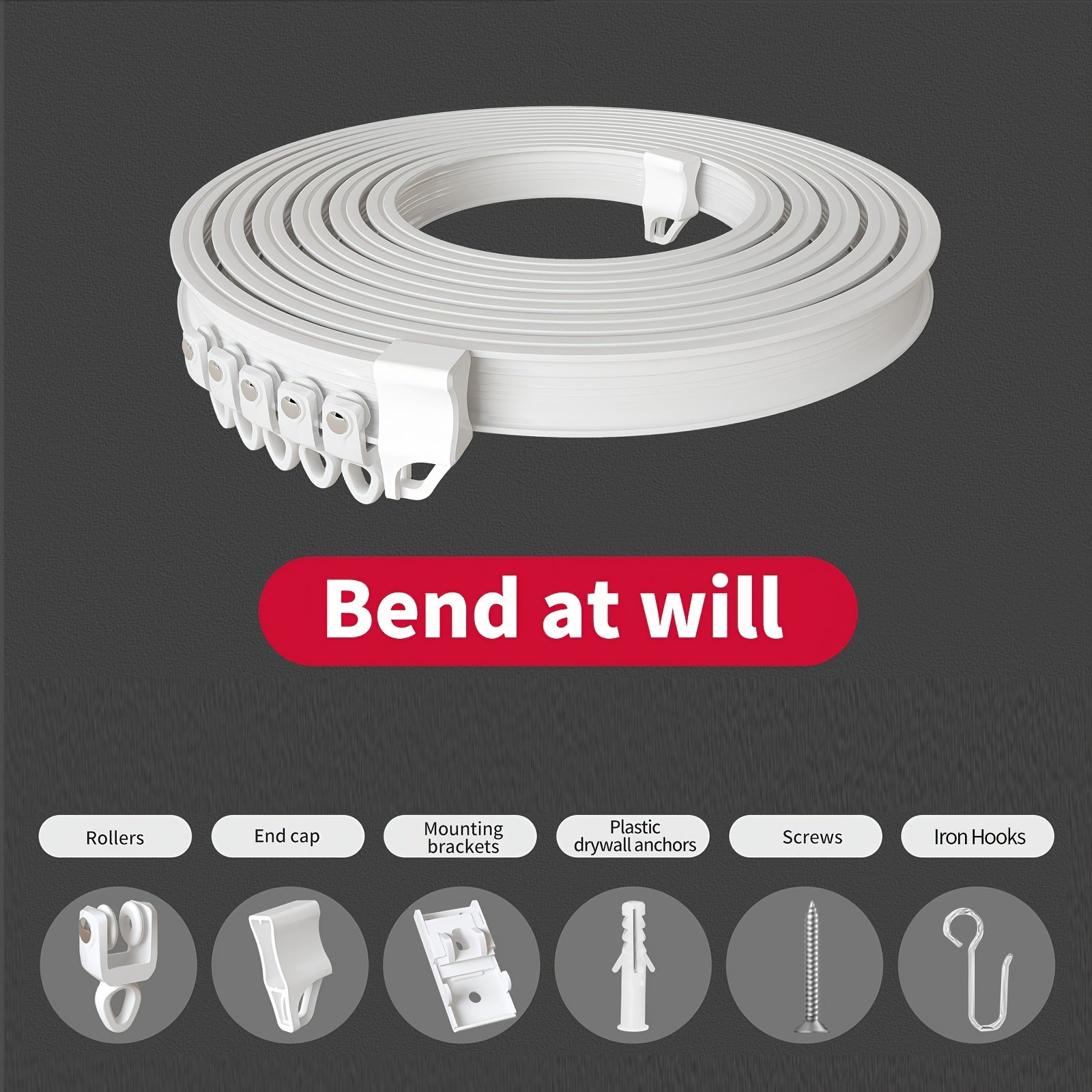 Flexible Curtain Rail Track ¨C Bendable PVC Ceiling Mount Curtain Rod for Bay Window, Bathroom & Home Decor, Trim-to-Fit Monorail Curtain Track System