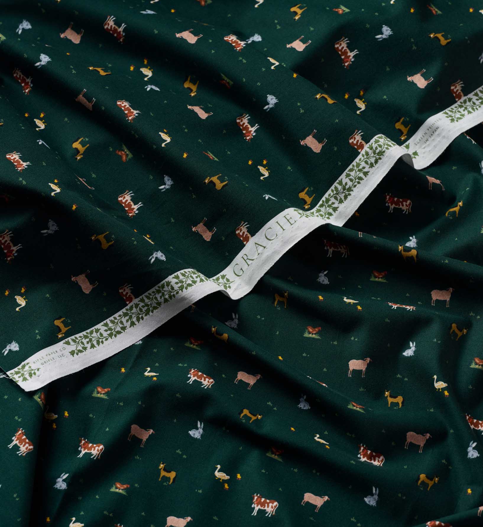 Farm Animals Cotton Fabric - Evergreen