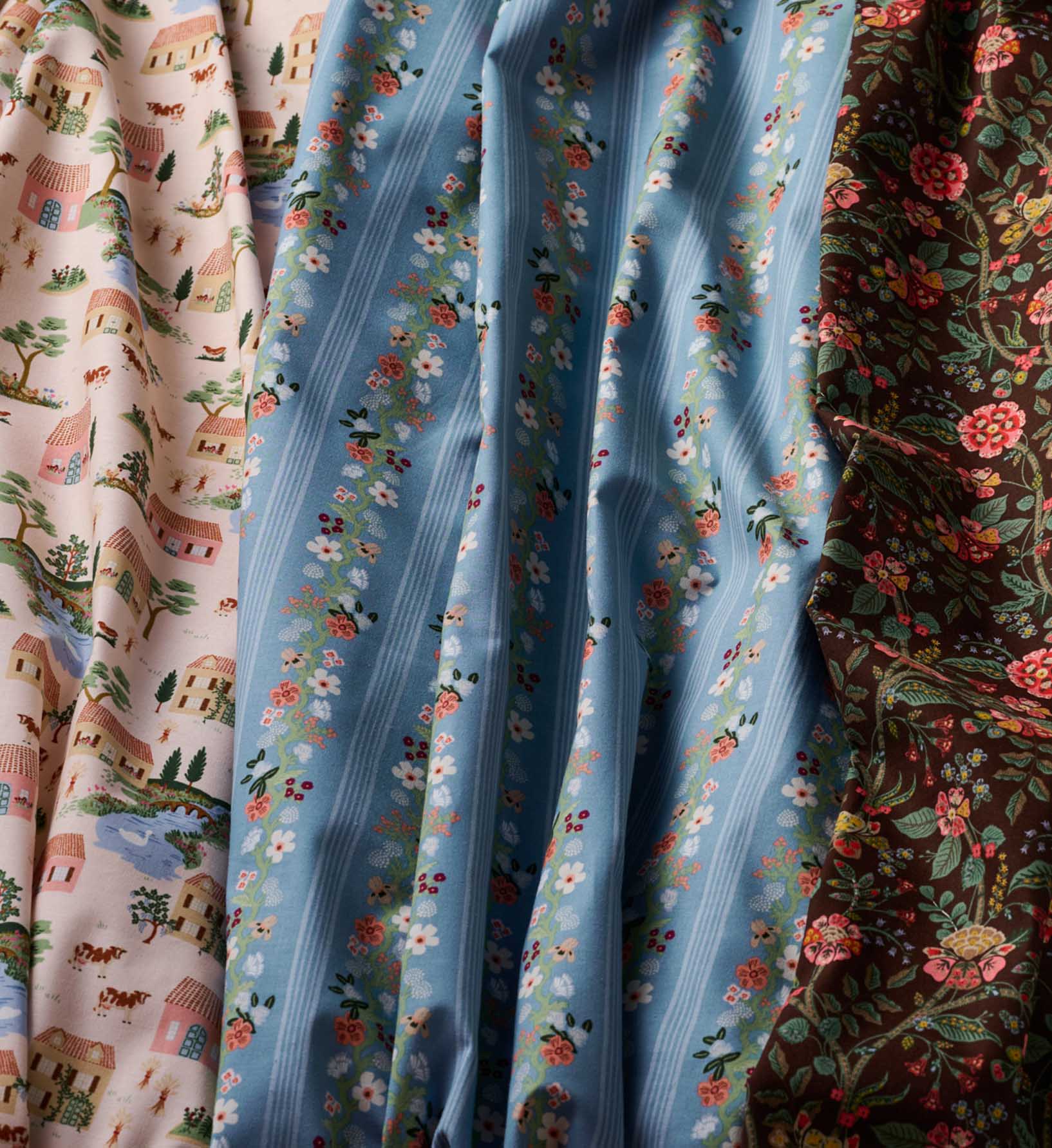 Floral Trellis Stripe Cotton Fabric - Slate
