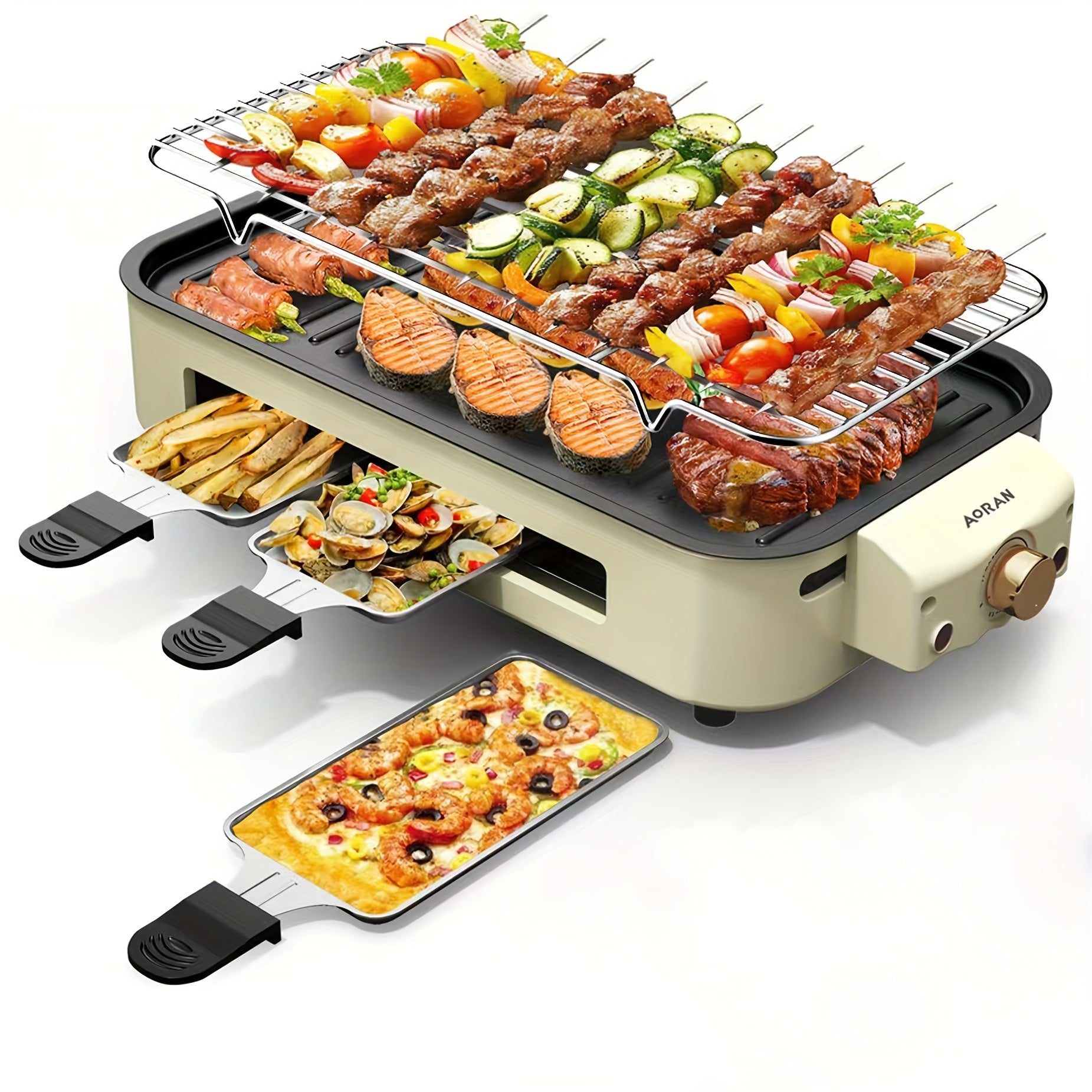 Electric BBQ Grill Indoor ¨C 1500W Smokeless Tabletop Grill with Removable Frying Pan, Waffle Maker & Non-Stick Stainless Steel Plates, Adjustable Temperature, Perfect Christmas Housewarming Gift