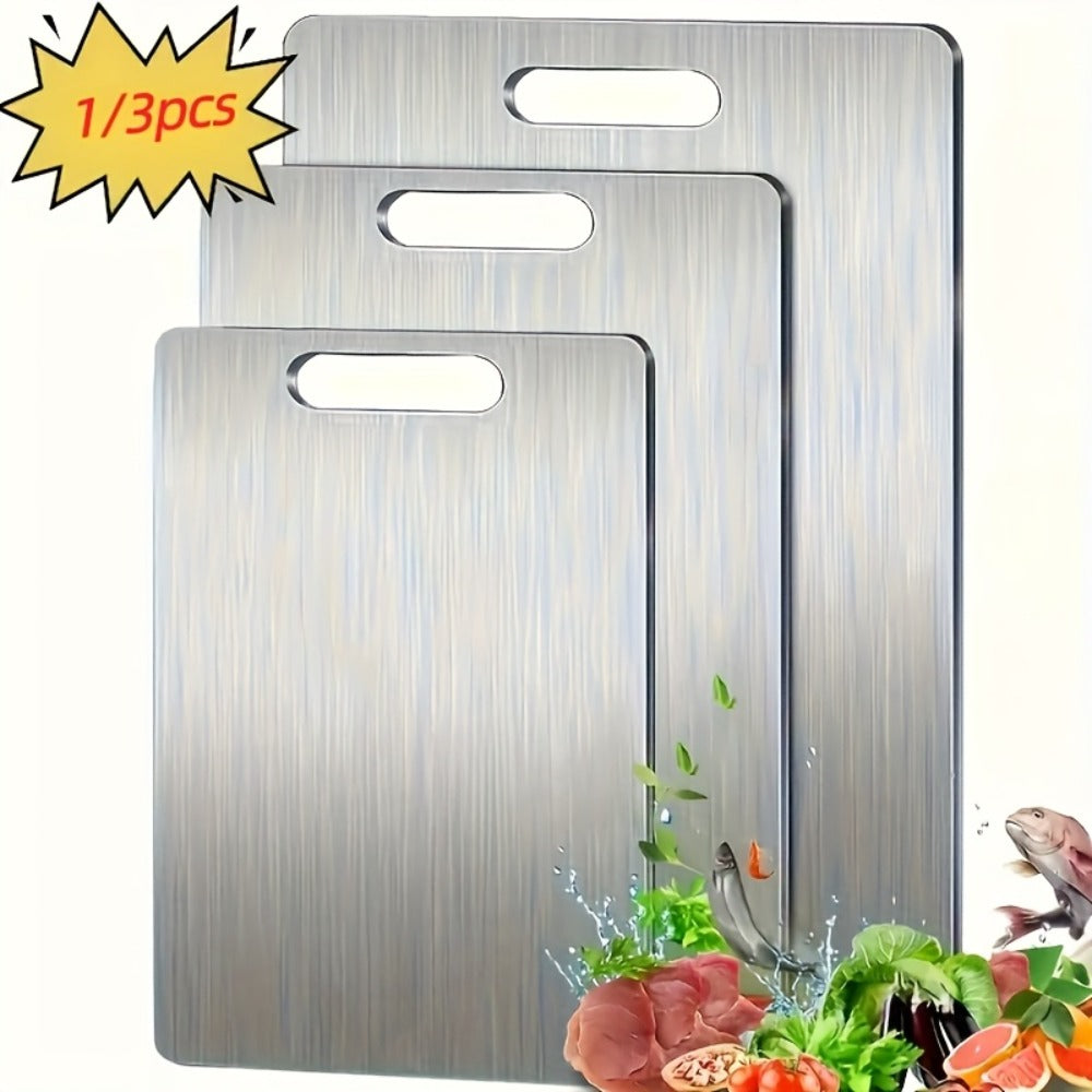 Pure Titanium Cutting Board Double Sided Durable Metal Kitchen Chopping Board for Meat Fruits Vegetables Holiday Gift 1pc or 3pc Set