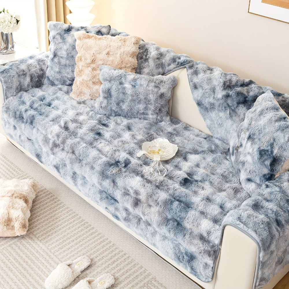 Plush Sofa Cover Faux Lamb Thick Fluffy Couch Slipcover Pet Friendly Machine Washable Gradient Color Polyester Furniture Protector for Armchair Single Double Triple Sofa Living Room Home Decor
