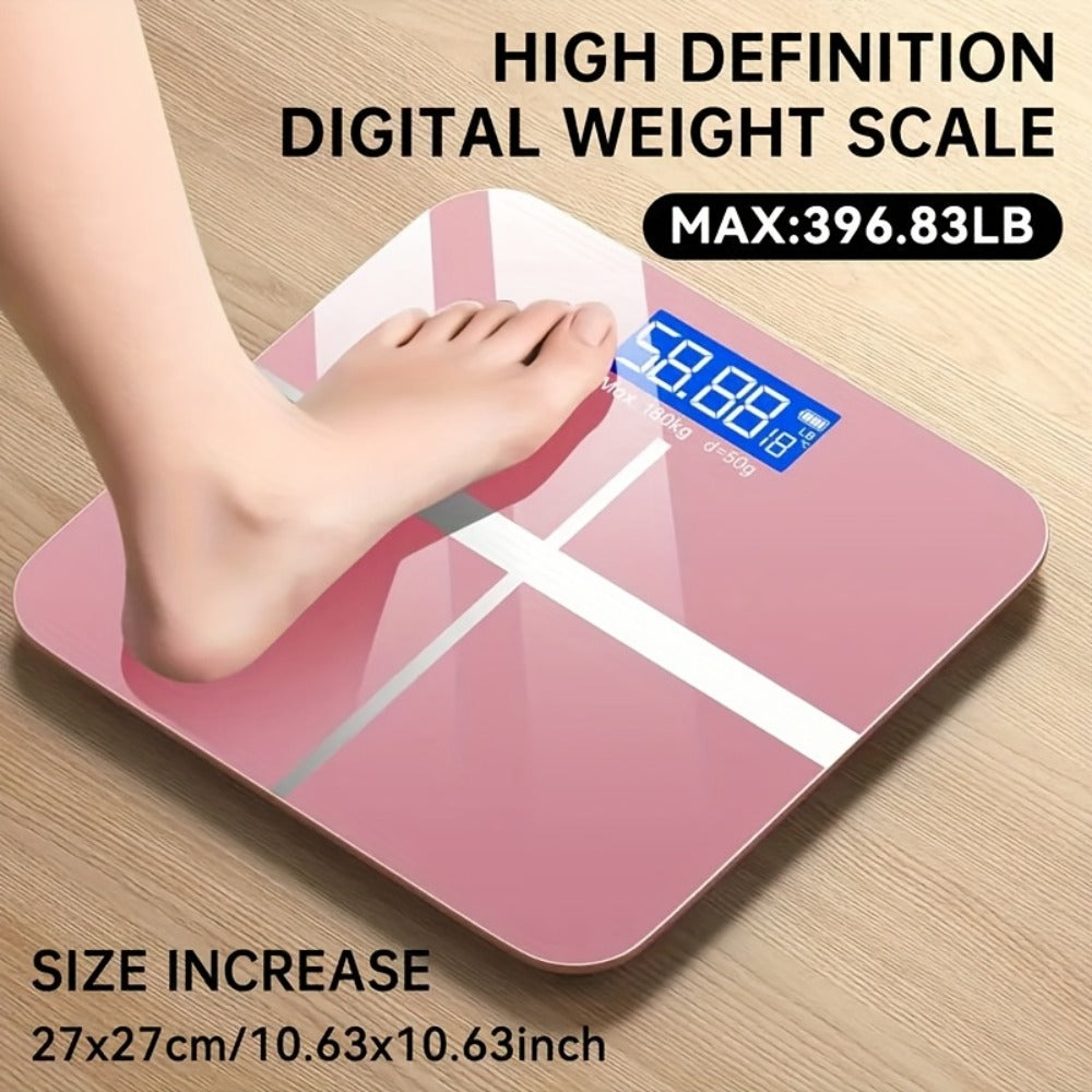 USB Rechargeable Bathroom Scale 400lb ¨C Smart Digital Body Weight Scale, HD LCD & Fahrenheit Temperature Display, kg/lb Switch, Ultra-Wide Platform, USB Charging or Battery Powered, Black & Pink