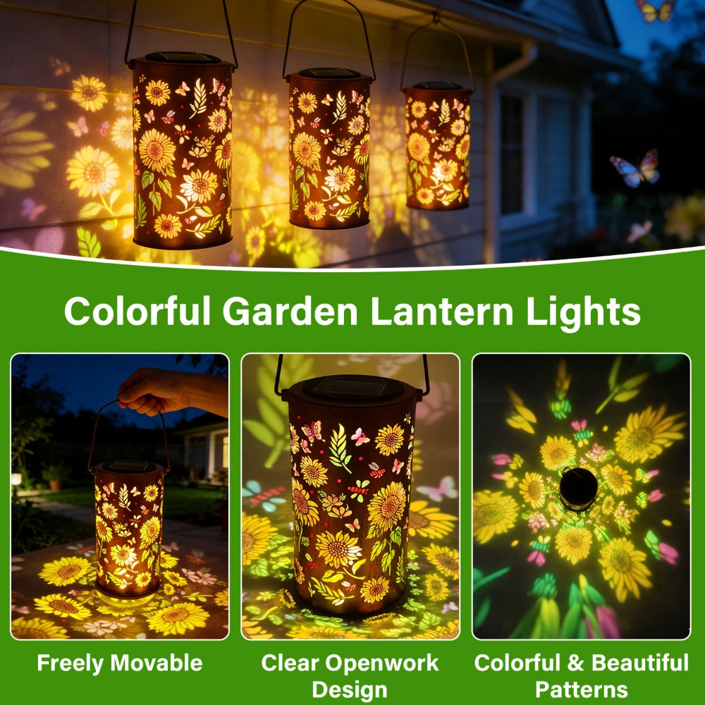 Solar Garden Lantern Outdoor IP65 Waterproof, Hummingbird Butterfly Sunflower Decorative Stake Light, Hand-Painted Solar Powered Yard Patio Porch Decor, Gift for Mom Grandma, Christmas Garden Decoration