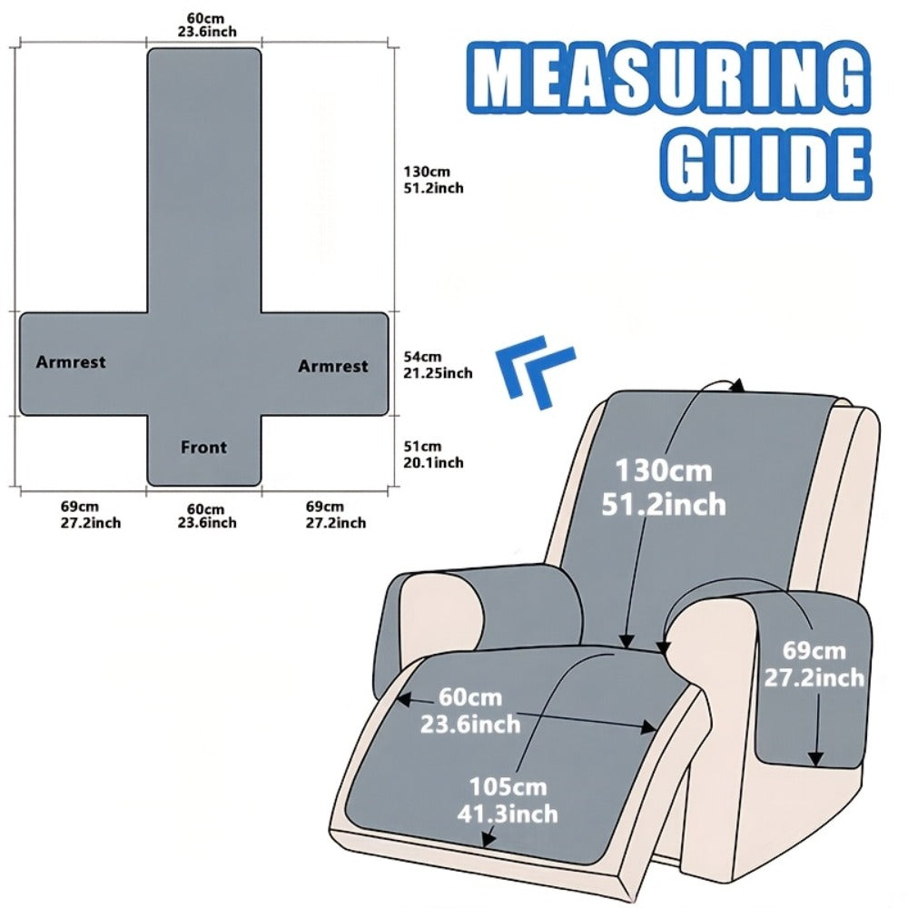 Recliner Cover Quilted with Side Pocket - Anti-Slip Elastic Band Pet Friendly Sofa Chair Protective Slipcover Easy Install for Living Room Home Decor, 6 Colors