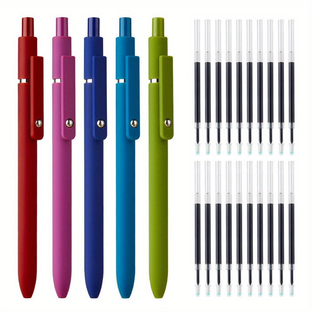 Gel Pen Set 25-Pack ¨C 5 Multicolor Pens + 20 Black Refills 0.5mm Fine Point Quick-Drying Smooth Writing No Feather Ink for Office School Journaling Gifting Vintage Morandi Gradient
