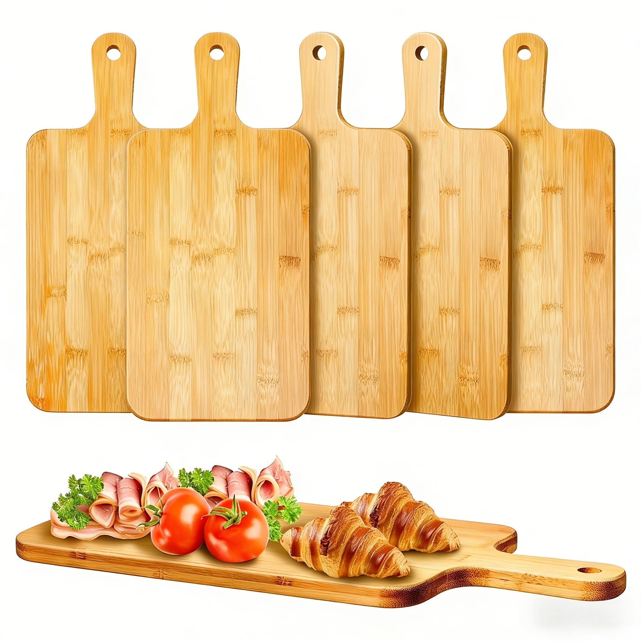 Acacia Wood Cutting Board Set with Handle ¨C Large 15.7x7.8 Inch Kitchen Chopping Boards for Vegetables, Meat & Cheese, Dishwasher Safe, Durable Food Prep Board for Home Chefs, 5-Pack or 10-Pack