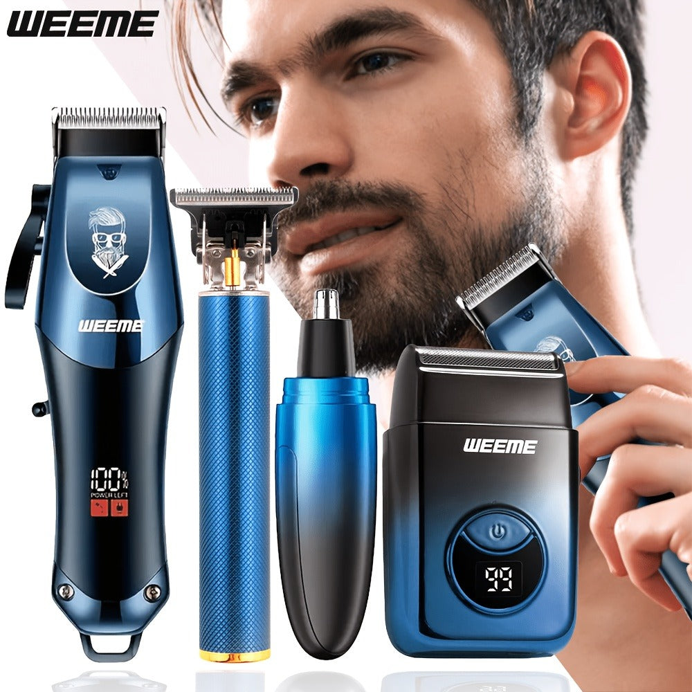 Electric Shaver Grooming Set for Men Hair Clipper Nose Trimmer Razor DIY Barber Kit USB Rechargeable 2 4 Piece Set Gift for Husband Dad Blue Gold White Green