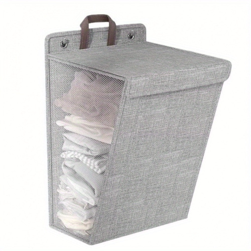 Wall Mounted Laundry Hamper Foldable Oxford Cloth with Lid | Space Saving Clothes Storage Basket for Bedroom Bathroom Living Room | Large 22x15 Inch Multi-Purpose Organizer Gray