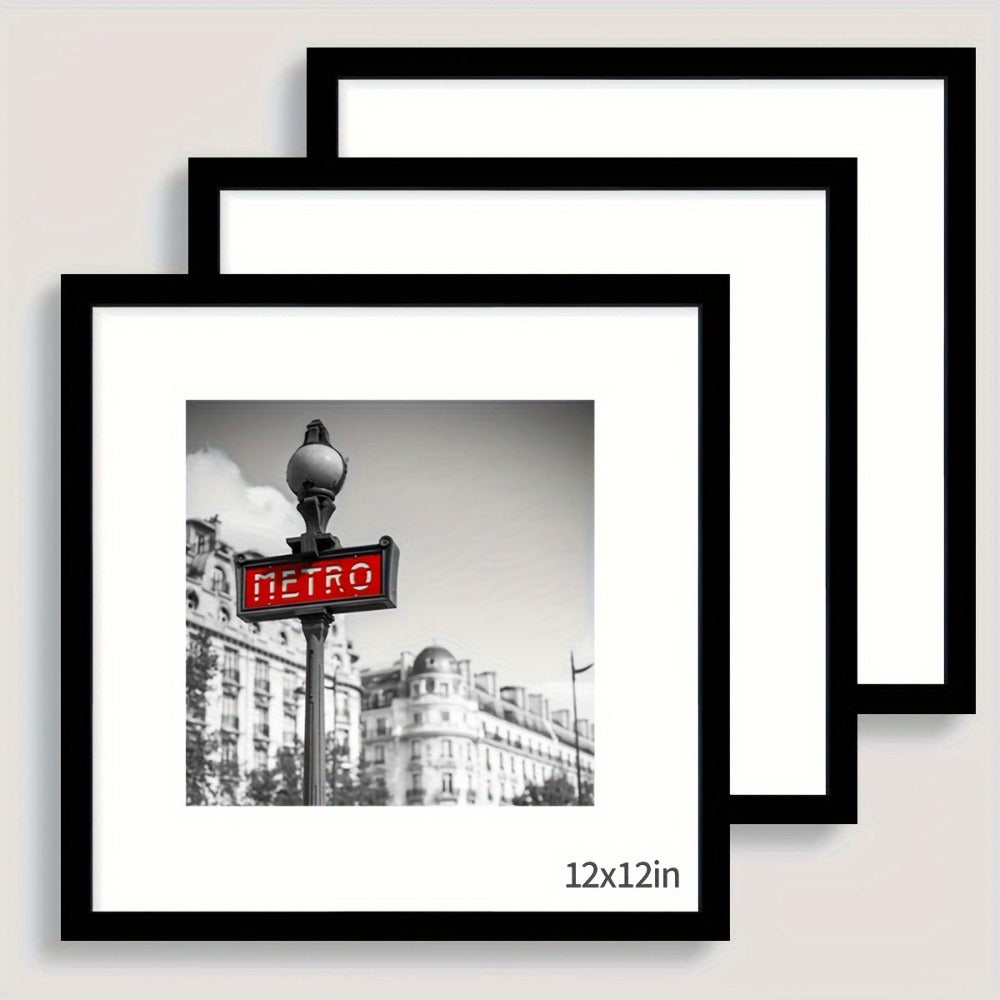 Square Photo Frames Set of 3, Black White 8x8 12x12 Inch Wall Hanging Picture Frames for Living Room Hallway Gallery Wall, Holiday Gift for Friends Family Home Decor