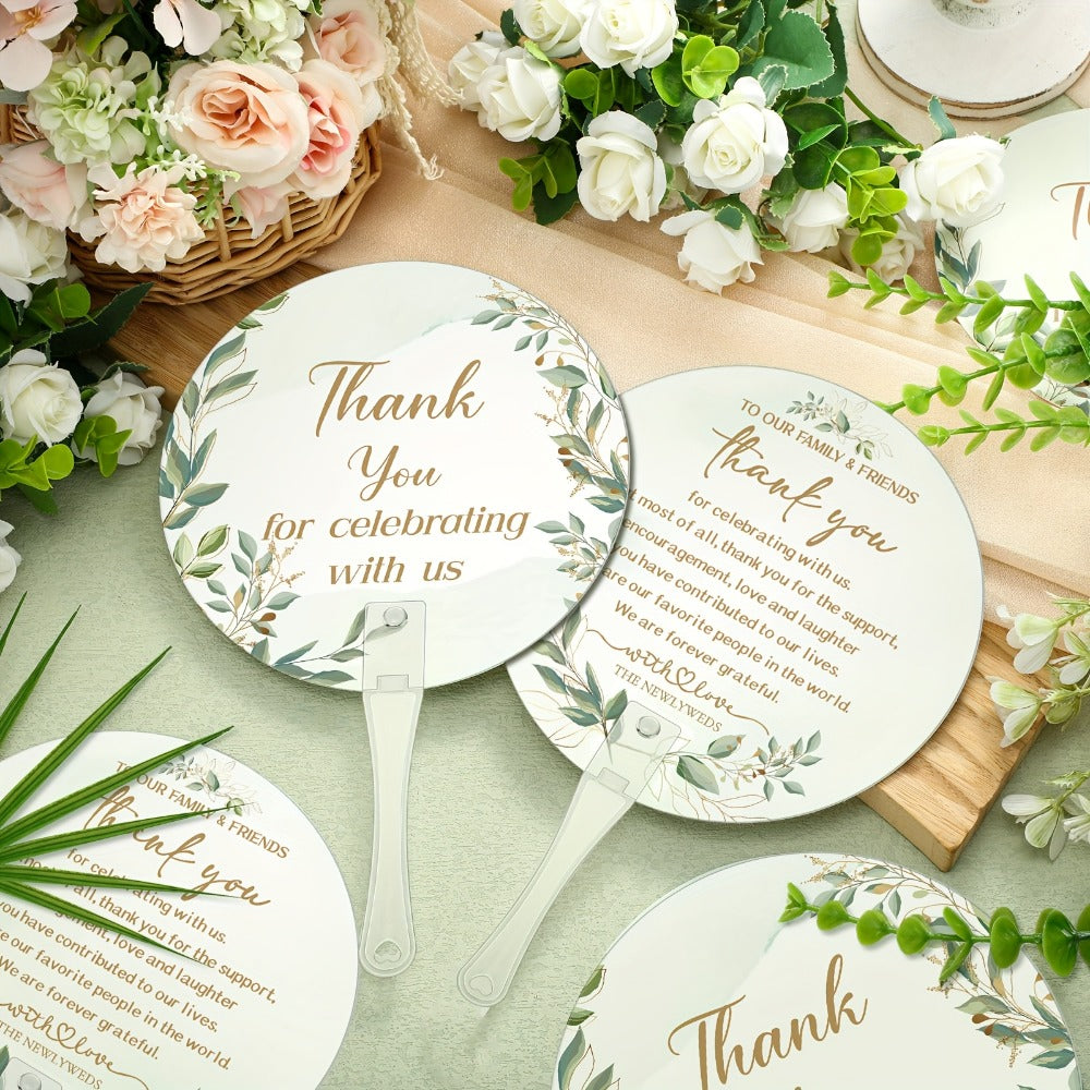 Wedding Hand Fans 100pcs Bulk Plastic Handheld Fans with Handle Greenery Leaf Design Cooling Fans for Ceremony Bridal Shower Party Guests Outdoor Hot Weather Events
