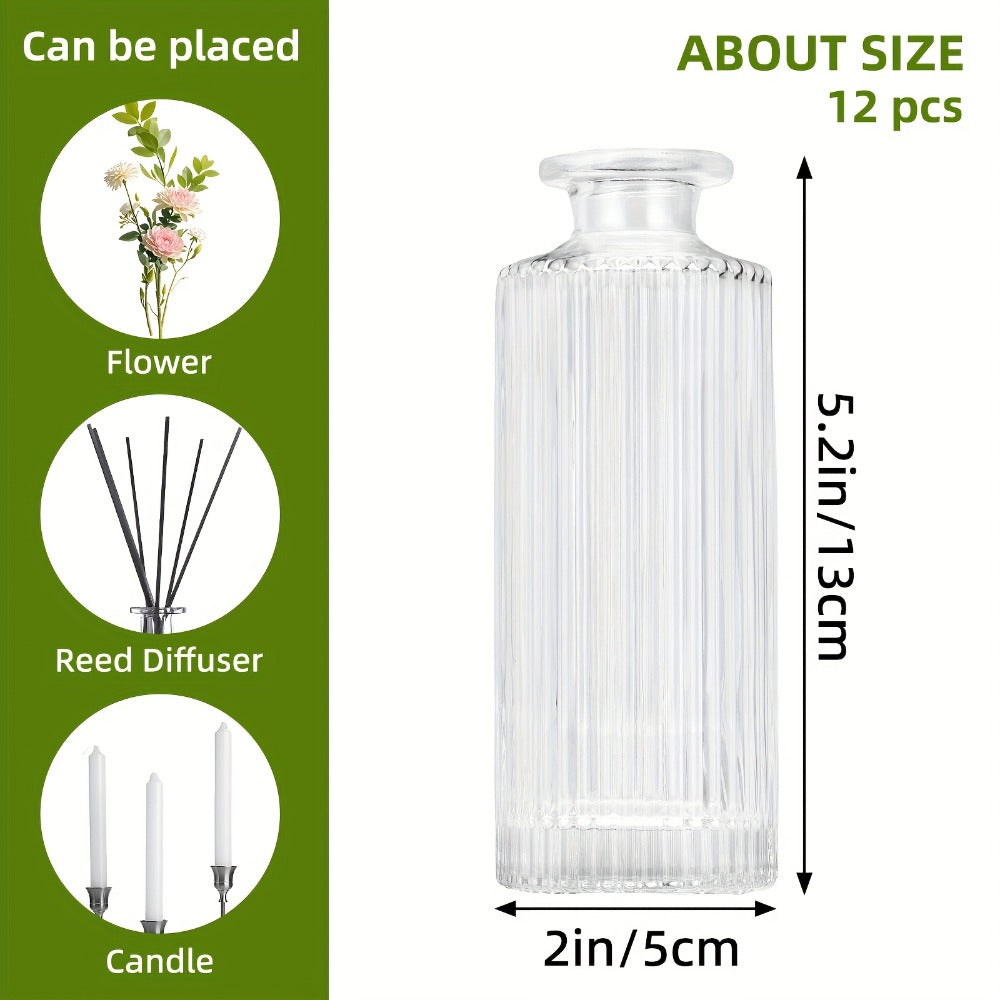 Mini Bud Vases Set - Modern Striped Clear Glass Flower Vases for Wedding Centerpieces, Birthday Party, Anniversary, Home Table Decor, Multiple Sizes 12/24/36 Pcs
