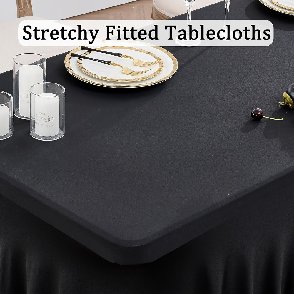 Spandex Fitted Tablecloth 2 Pack Wrinkle-Free Stretch Table Cover with Pleated Skirt for 6FT 8FT Rectangle Tables Wedding Banquet Party Birthday Event Decoration Red Polyester Table Cloth Set