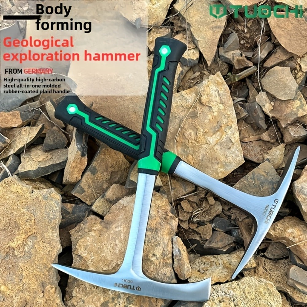 Geological Pick Hammer High Carbon Steel 28oz Flat Head Rock Hammer with Comfortable Non-Slip Handle for Geology Rockhounding Quarrying Mountaineering Exploration Mining Fossil Hunting Outdoor