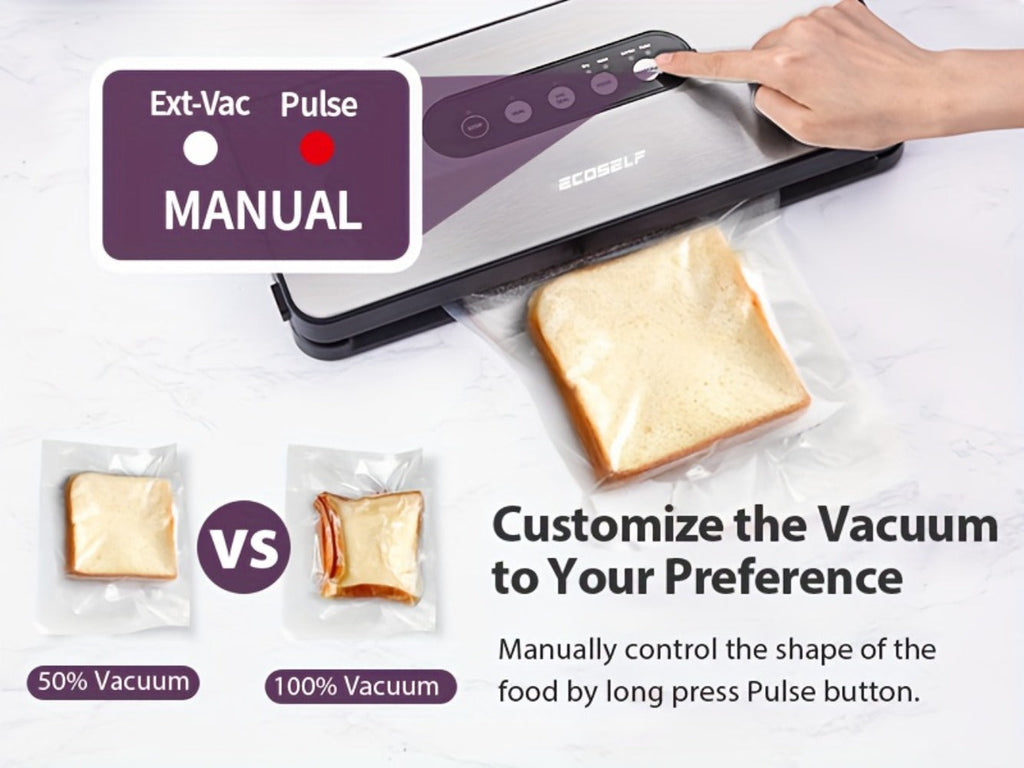 Vacuum Sealer Machine 8-in-1 ¨C 65Kpa Food Sealer with Cutter, Accessory Hose, 10 Bags Included, Stainless Steel, External Vacuum Port for Food Storage, Sous Vide & Meal Prep