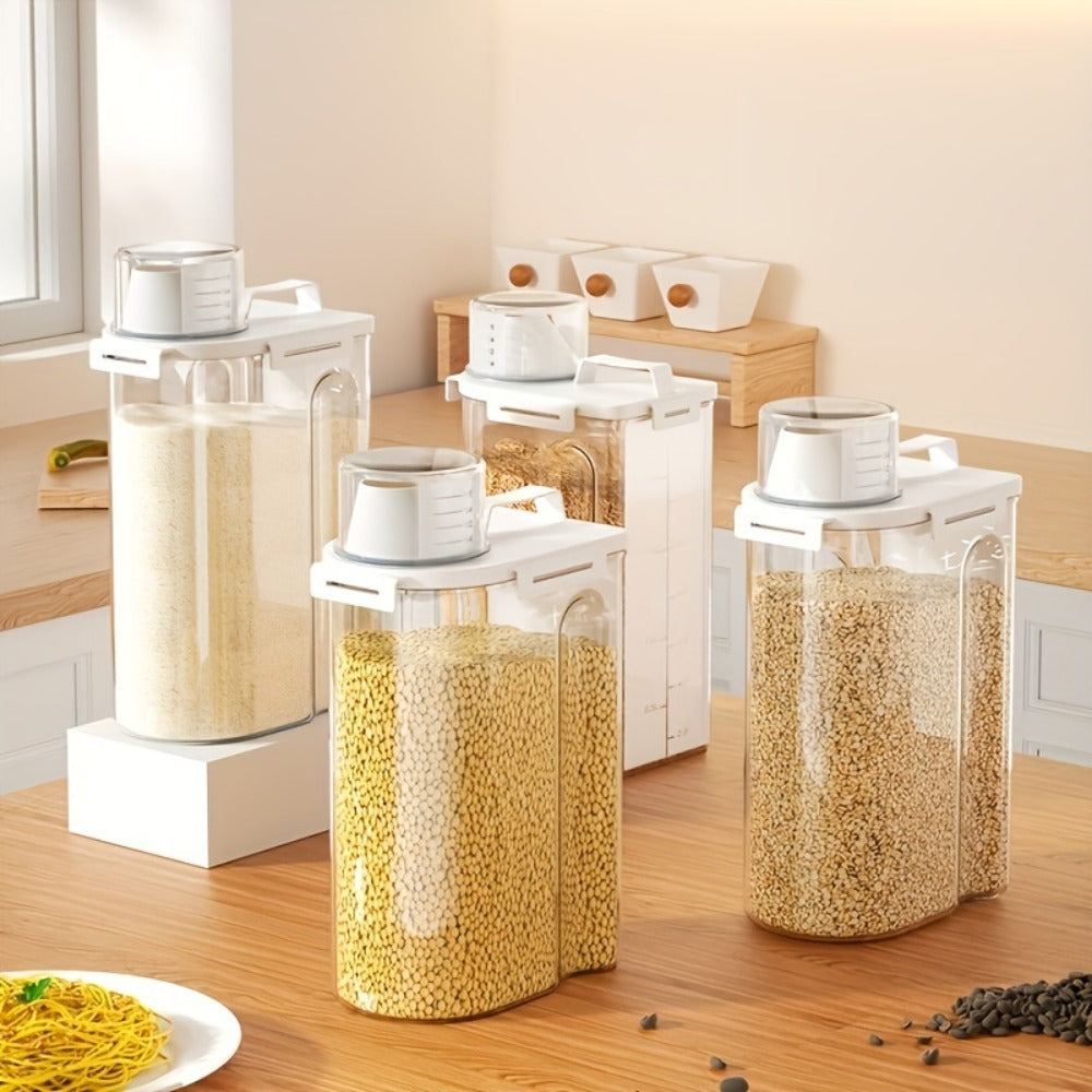 Airtight Grain Storage Containers 4pcs ¨C Transparent Plastic Food Storage Box with Flip Top Lid & Pouring Port for Rice Flour Dry Goods