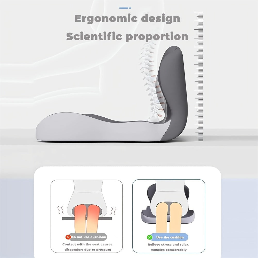 Memory Foam Seat Cushion with L-Shaped Back & Lumbar Support, Ergonomic Breathable Chair Cushion for Long Sitting, Home Office Chair Study Car Living Room Daily Comfort Cushion for Back Pain Relief