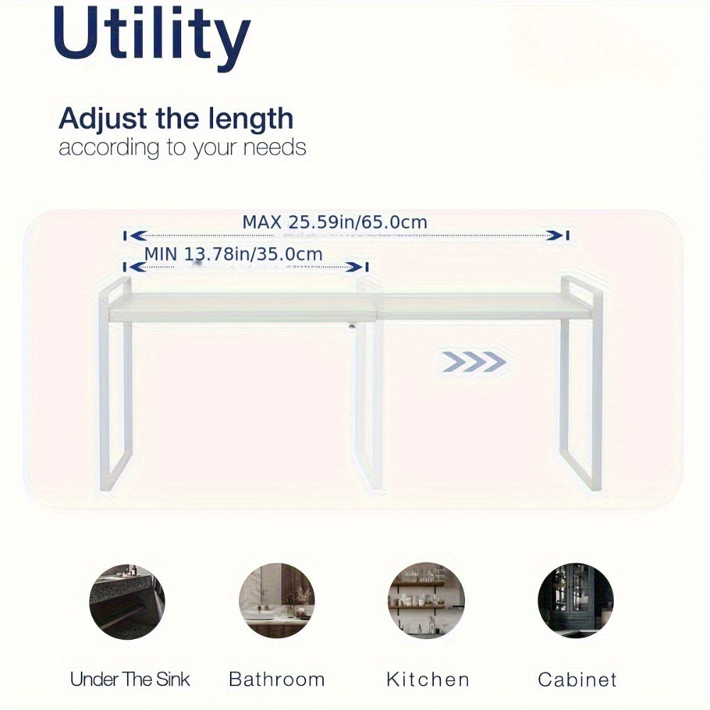 Expandable Cabinet Shelf Organizer Riser ¨C Height Adjustable Retractable Rack with Suction Cup Base for Kitchen Pantry Cupboard Under Sink Countertop, Heavy Duty Metal Space Saver, Stackable Storage