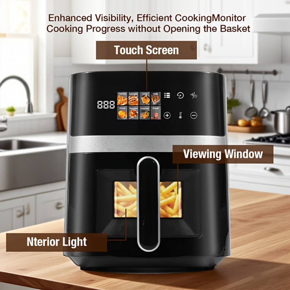 Air Fryer 8-in-1 with LED Touchscreen, 6QT Large Capacity Electric Hot Air Oven, 1350W 360¡ã Hot Air Circulation, Non-Stick Fry Basket, Heat-Insulated Handles, 8 Cooking Presets for Home Kitchen