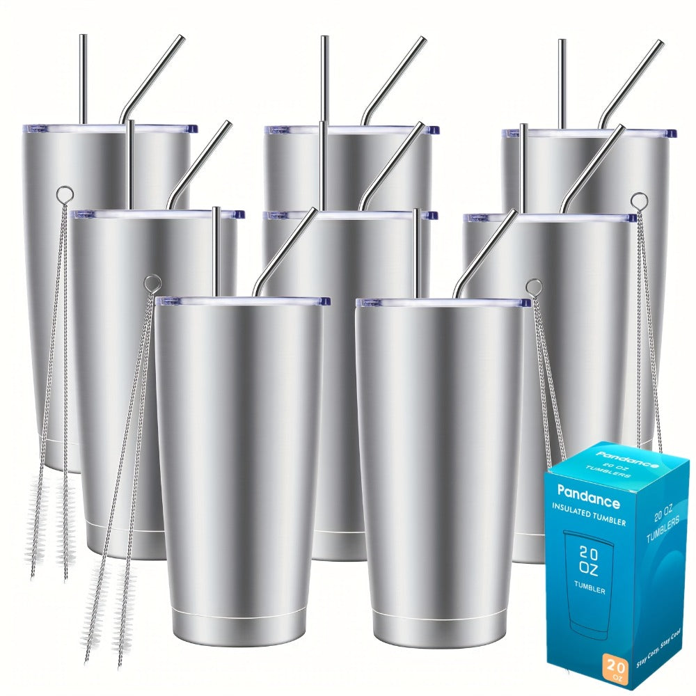 Stainless Steel Insulated Tumblers with Lid and Straw Bulk 20oz 304 Double Wall Vacuum Travel Mug for Hot Iced Coffee Drinks Water Cup Set 8pcs 12pcs 24pcs White Navy Blue Red Silver Black Mix