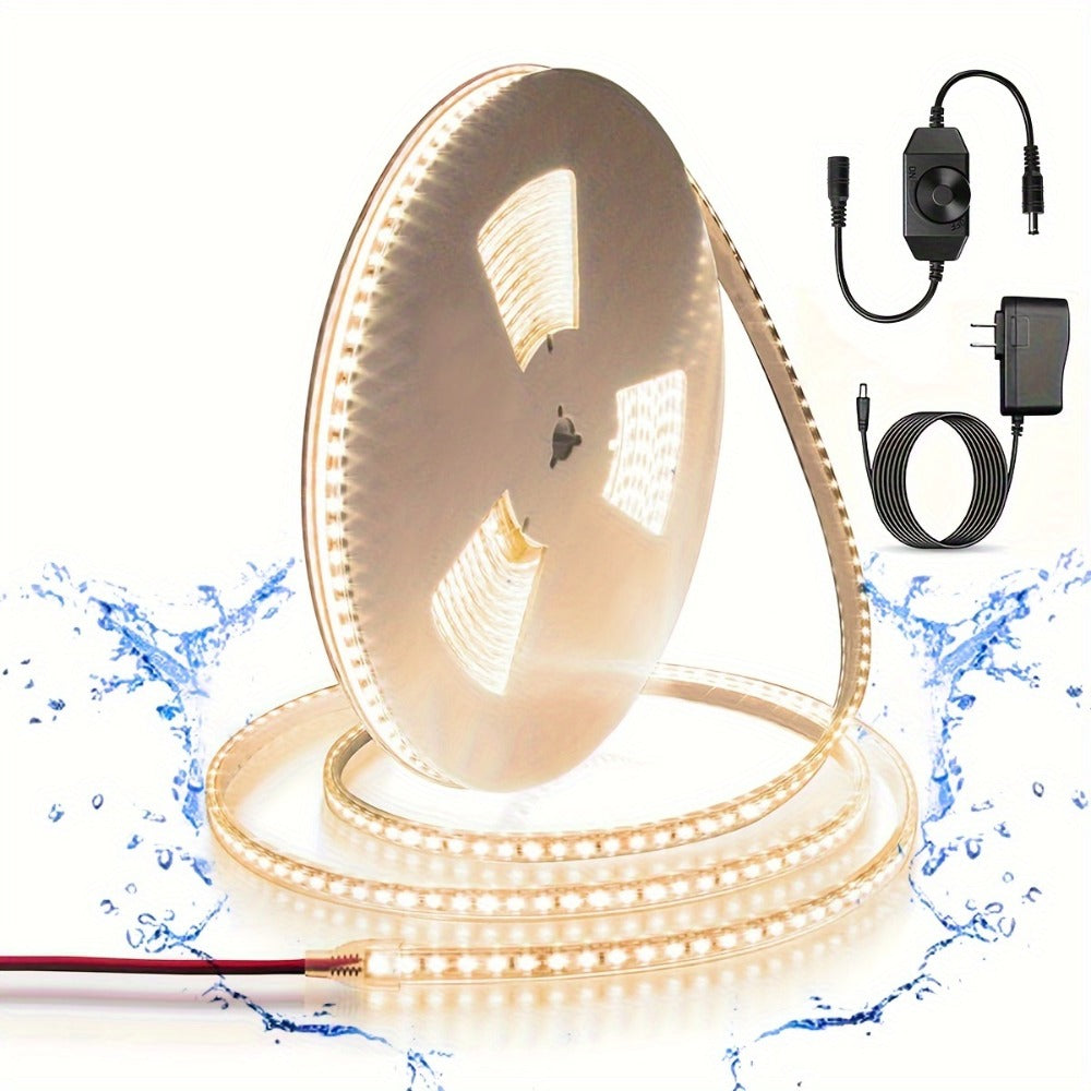 LED Strip Light 600 LEDs 2835 SMD Ultra Bright 5M 16.4ft, IP65 Waterproof Dimmable 12V Flexible Rope Light, Cuttable, for Under Cabinet, Bedroom, Kitchen, TV Backlight, Mirror, Bathroom, Stairway Lighting