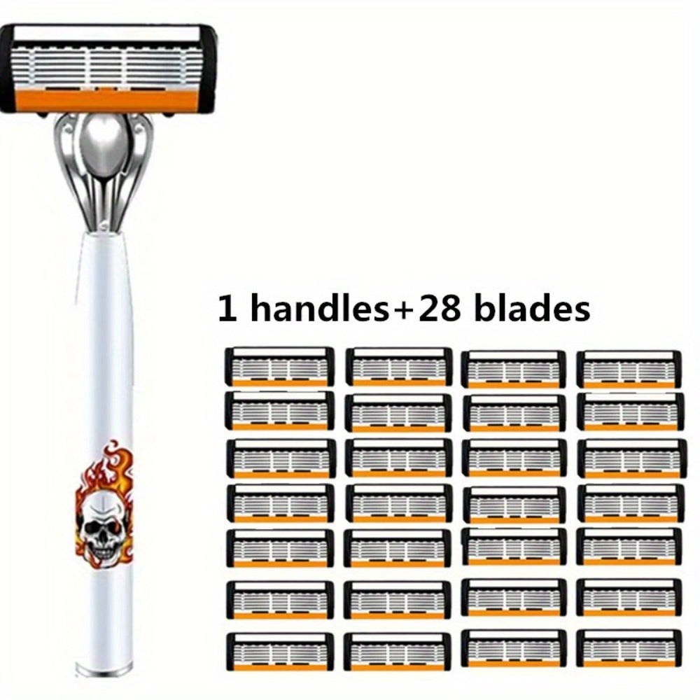 Men's Safety Razor with Replacement Blades - Anti-Slip Stainless Steel Handle Shaver for Beard & Sideburns, Classic Style Wet Shaving Razor, Multiple Blade Bundle Options