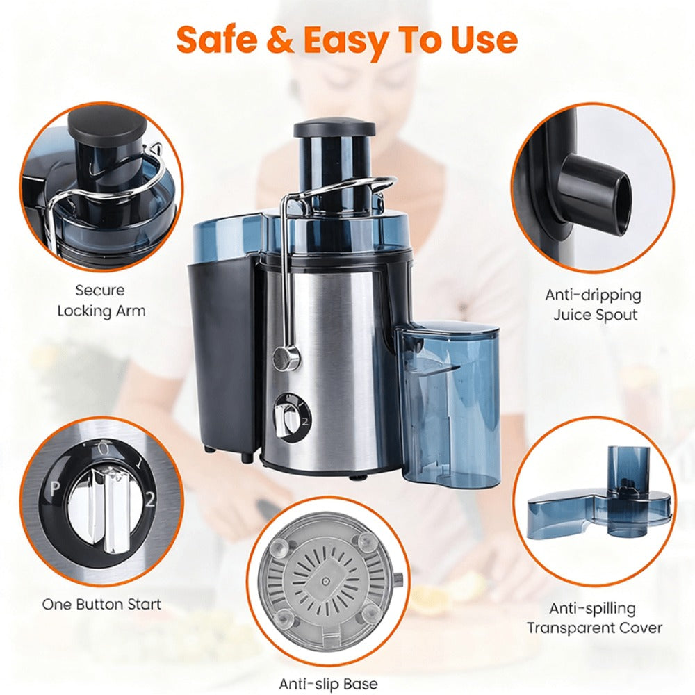 Centrifugal Juicer Machine with 3-Inch Wide Mouth ¨C 22000RPM Dual-Speed Fruit & Vegetable Juice Extractor, Multifunctional Blender & Food Processor, Detachable Easy-Clean Design with Overheat Protection