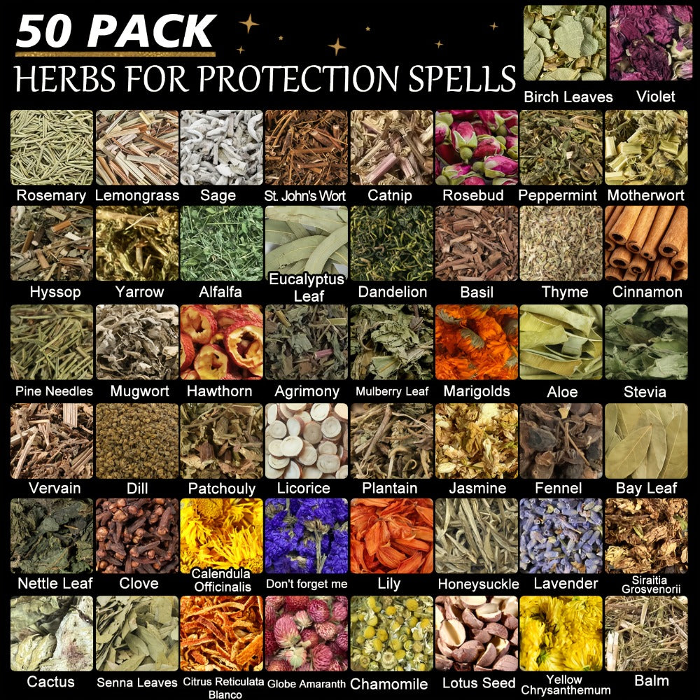 Dried Herbs for Witchcraft 50-Pack ¨C Bulk Dried Flowers & Herb Kit for Wicca Beginners, Pagan Rituals, Magic Spells & Altar Supplies, Candle & Soap Making, Esoteric Witchcraft Gift Set