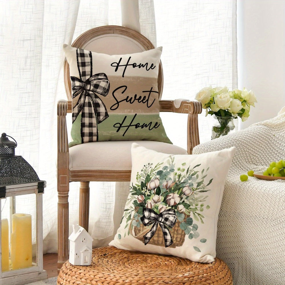 Farmhouse Throw Pillow Covers 4pcs Set Rustic Linen Eucalyptus Leaves Botanical Square Cushion Cases Decorative Pillow Covers for Living Room Bedroom Couch Sofa Home Party Decor Single-Sided Print No Insert