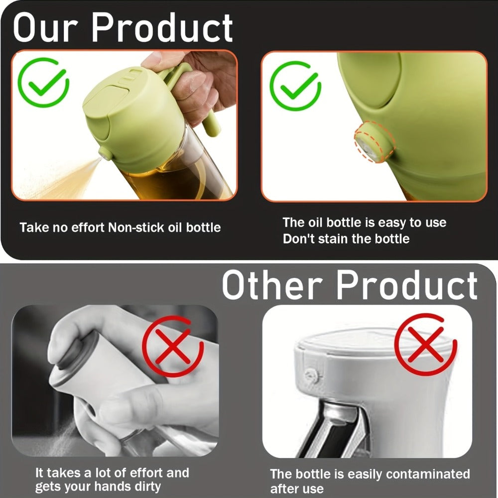 Olive Oil Dispenser Bottle 2-in-1 Glass Oil Sprayer & Dispenser 16oz Kitchen Cooking Oil Bottle with Labels for BBQ, Salad, Air Fryer & Grilling ¨C 2 Pack