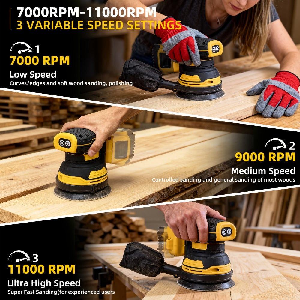 Cordless Orbital Sander Compatible with DeWalt DCB Battery ¨C 5-Inch Brushless Motor Variable Speed Palm Sander with 30pcs Sandpapers & Dust Collection Bag for Woodworking