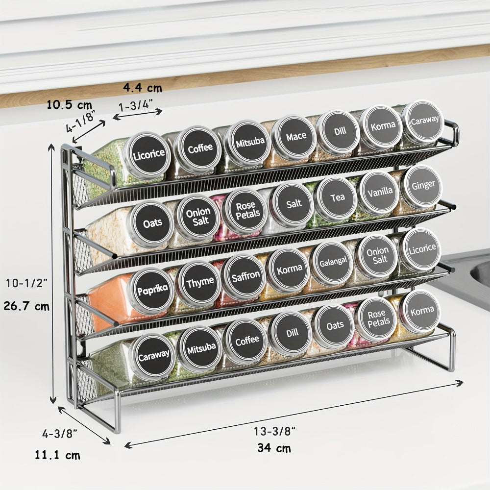 Spice Rack Organizer with 28 Jars, 386 Pre-Printed Labels, Chalk Marker & Funnel ¡ª Wall Mount, Cabinet, Countertop & Pantry Spice Storage | 13.4¡±W ¡Á 10.8¡±H | Black