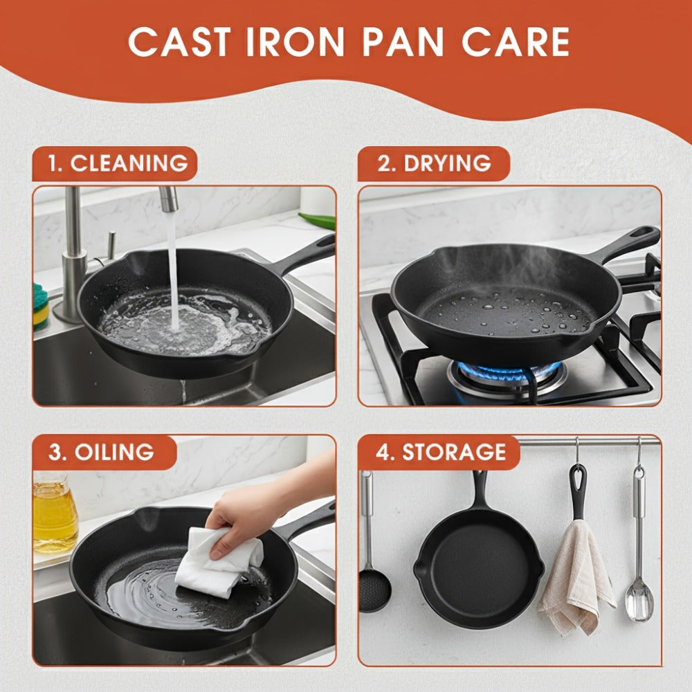 Cast Iron Skillet Set 3pcs - Non-Stick with Drip Spout, Pre-Seasoned Cookware for Holiday Cooking RV Campfire Outdoor Grilling, Heavy Duty Kitchen Frying Pan Set