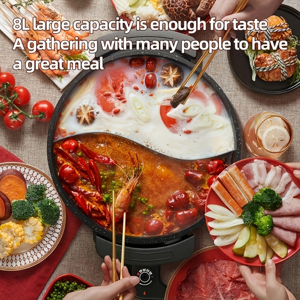 Mandarin Duck Hot Pot Electric ¨C Large Capacity Non-Stick Divided Hot Pot for Steaming, Boiling, Frying & Stewing, Quick Heating, US Plug, Perfect for Family Hot Pot Night