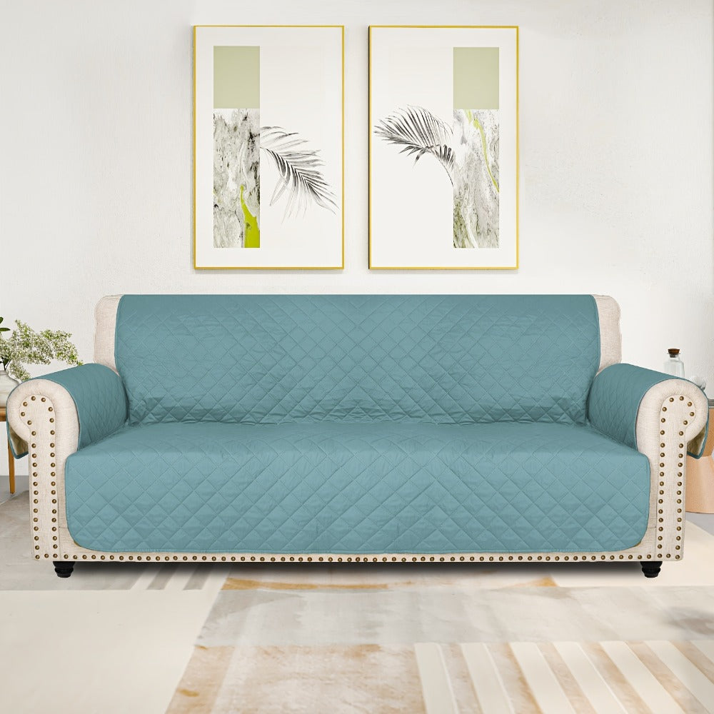 Sofa Slipcover 5-Layer Quilted Thick Sofa Cover Protector Elastic Strap Non-Slip Washable Pet Friendly Universal Fit 3 4 Seater Couch Cover for Living Room - 10 Colors