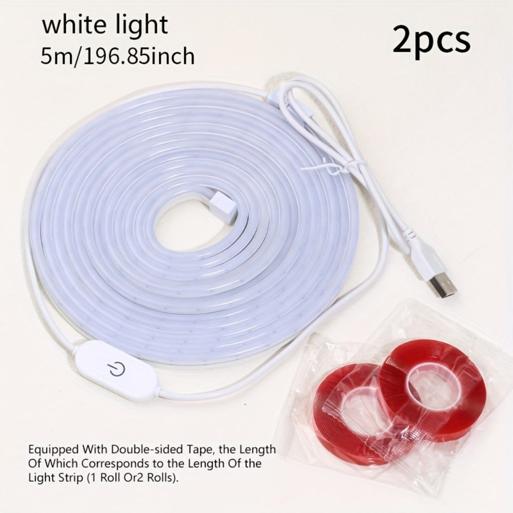 LED Neon Light Strip Touch Dimmer USB Flexible Ambient Glow Strip Lights for Vanity Mirror Bathroom Mirror Live Streaming Fill Light Bedroom Decor White Warm White 118in 196in 2pcs