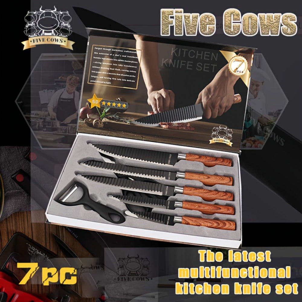Hand Forged Chef Knife Set with Knife Rack Butcher Knife Bone Cutter Meat Cleaver Vegetable Chopper Kitchen Knife Set for Cooking Camping BBQ Outdoor Hunting Holiday Gift